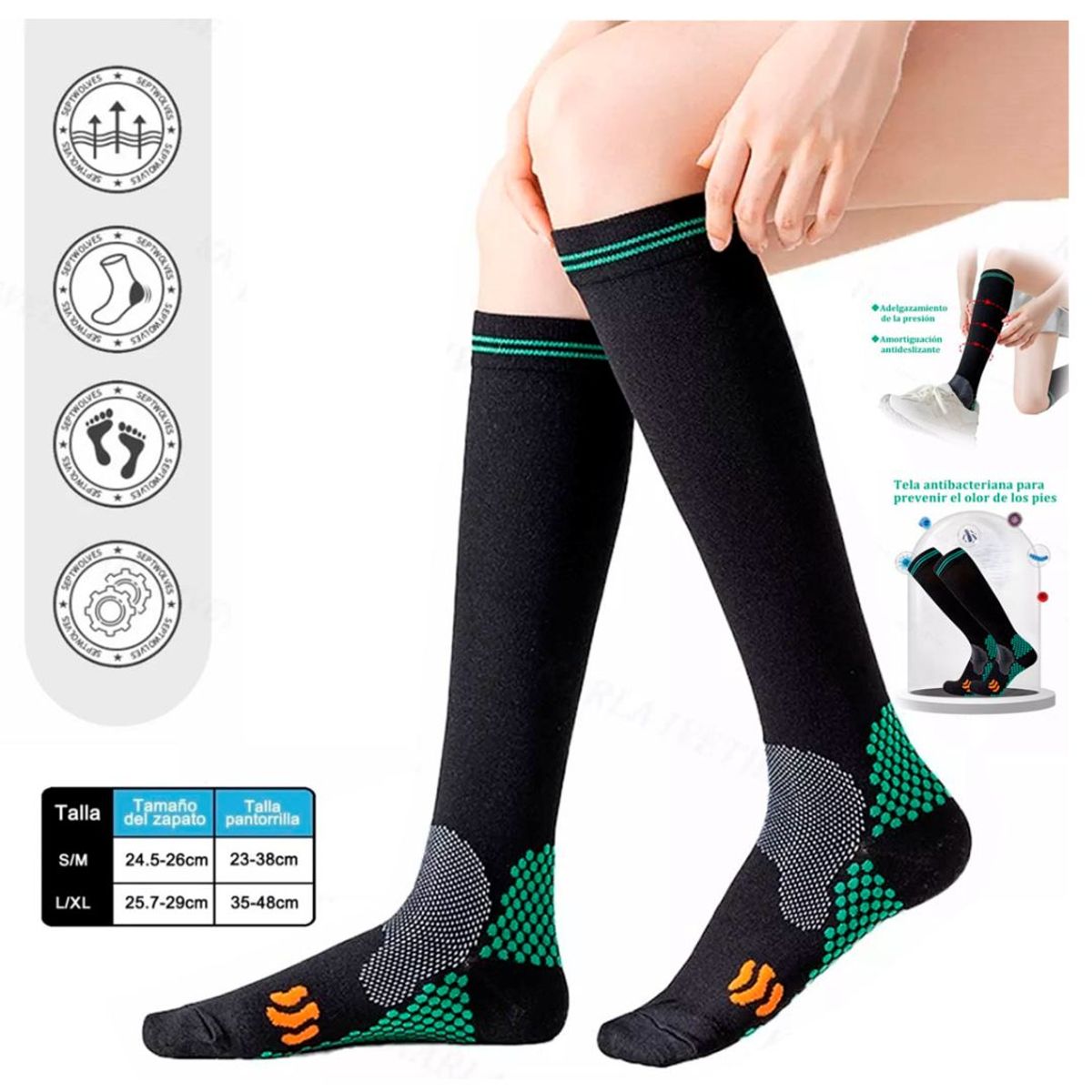 GENERICO - Medias de Compresión para Varices Faja de Pantorrilla Arco Talón L y XL