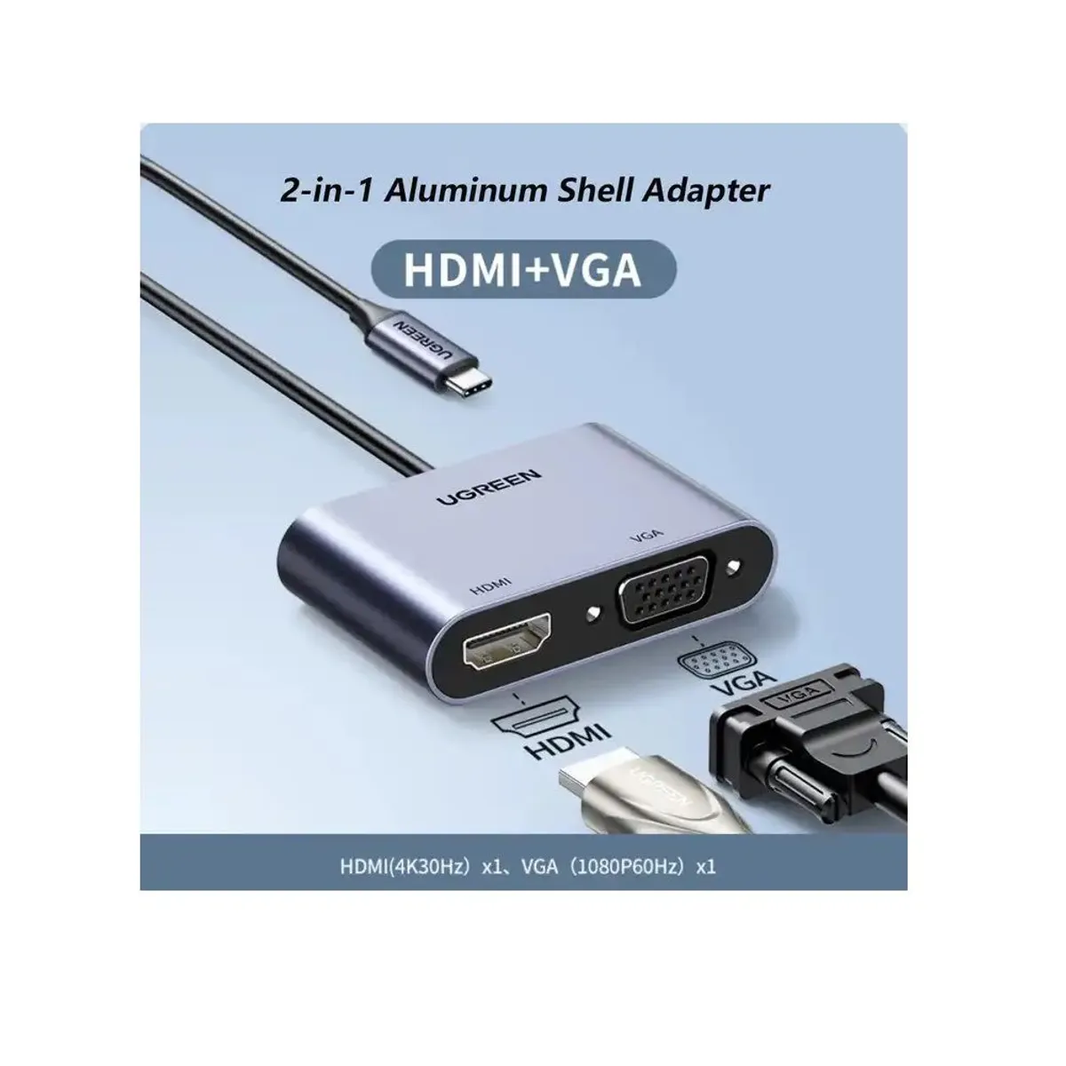 UGREEN - Adaptador UGREEN USB C 2 en 1 HDMI y VGA  Hub