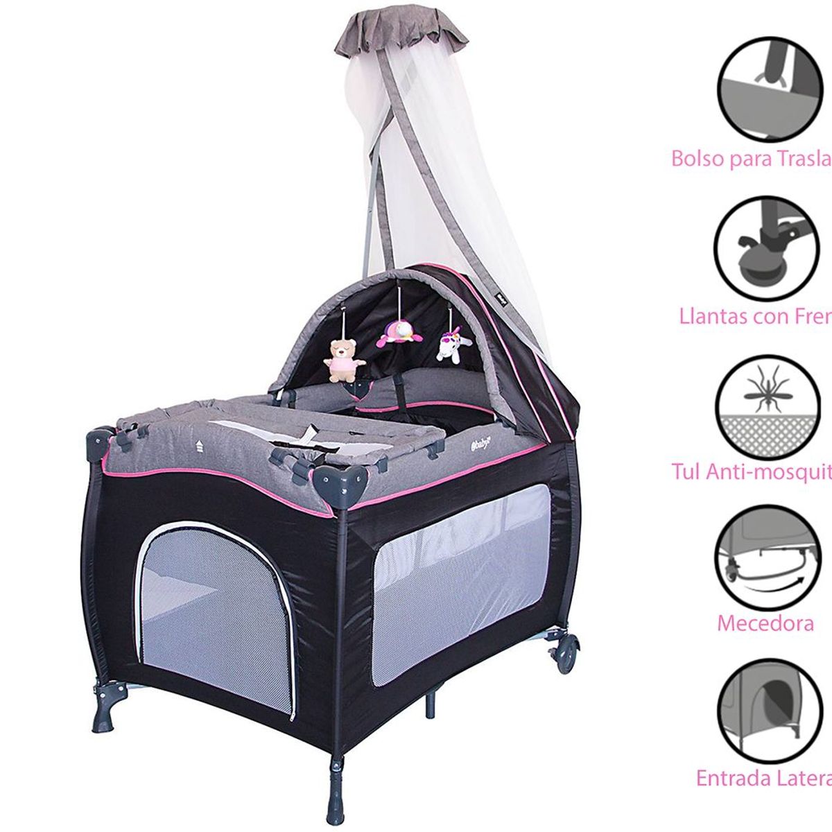 EBABY - Cuna Corral Mecedora SALLY 716 Tul Reyna