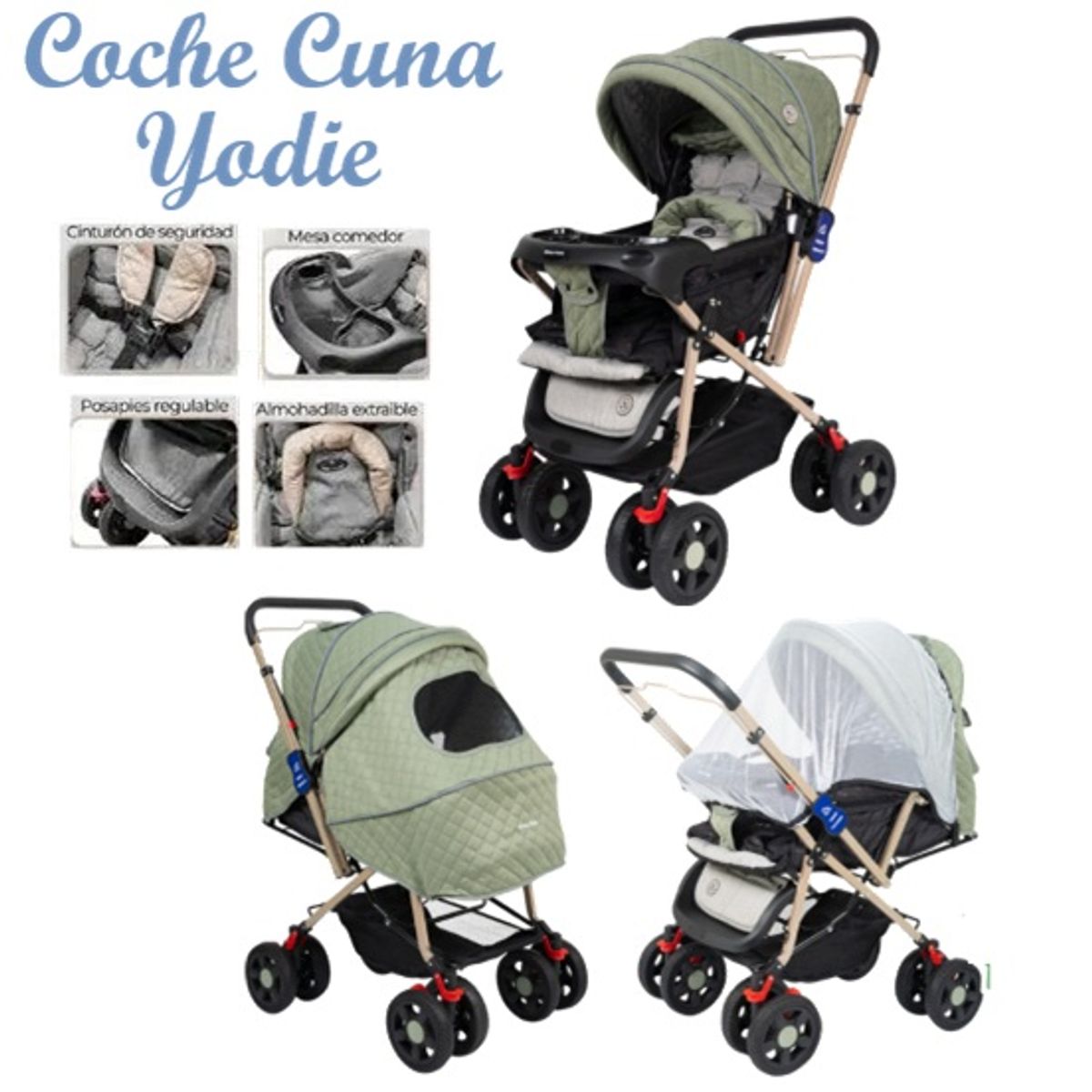 BABY HAPPY - Coche Cuna Doble Acolchado FK-504 Yodie Black