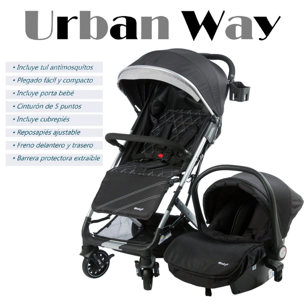 EBABY - Coche Moises Con Portabebe Asiento Intercambiable Urban Way