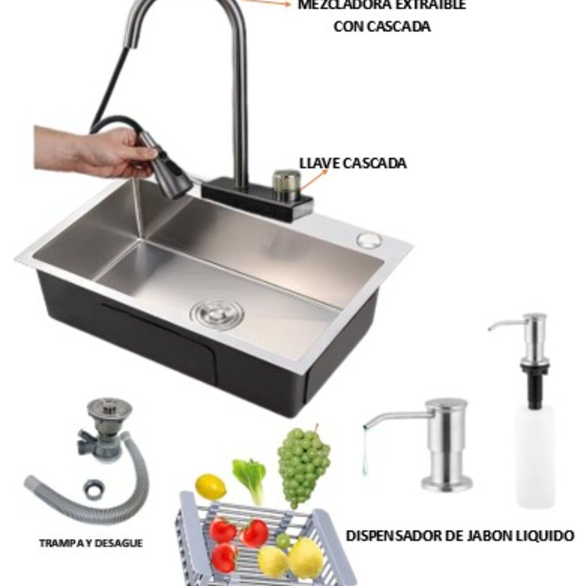 IMPORTADO MC - COMBO 60X45X23CM LAVADERO DE COCINA   MEZCLADORA  DISPENSADOR JABON