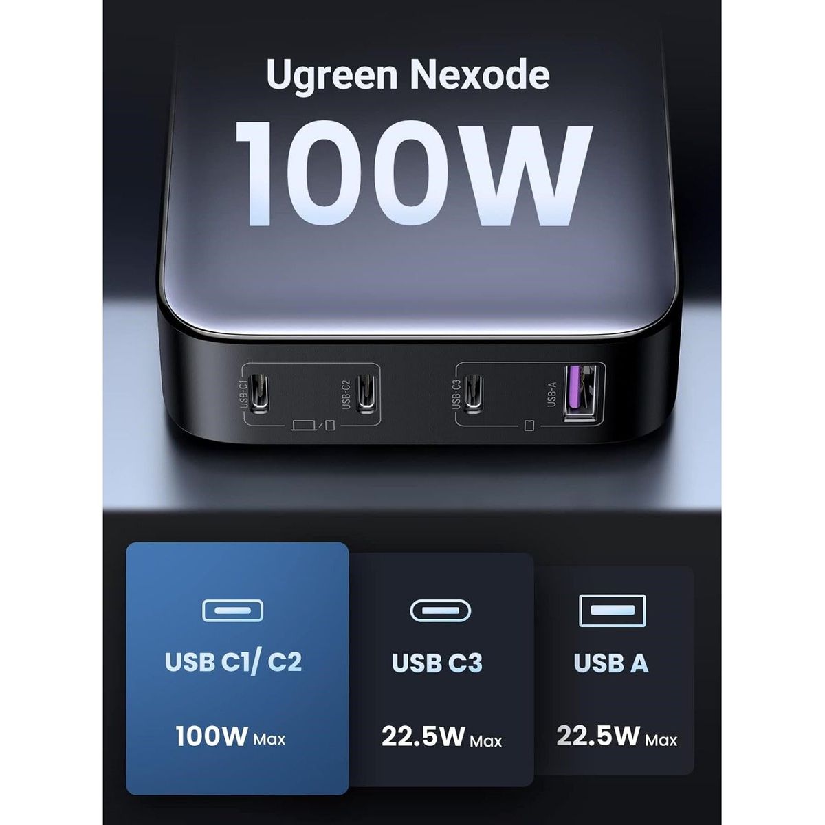 UGREEN - Cargador GAN 100W US de mesa Nexode UGREEN