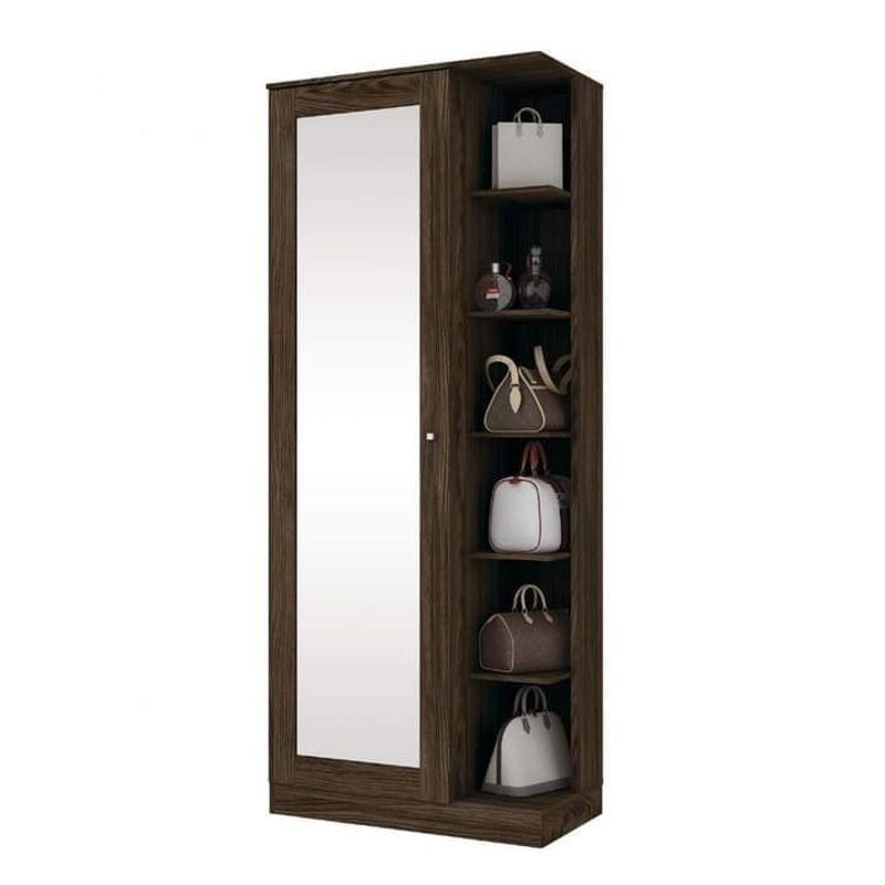 AMUEBLE - zapatera de Melamina con espejo Brasilia marron Tiendas Amueble
