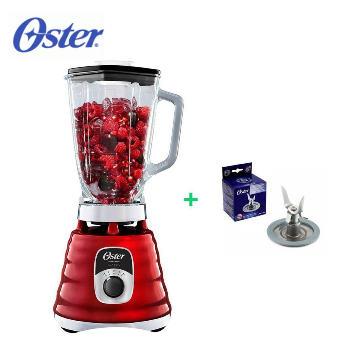 OSTER - Licuadora Oster 3 Velocidades Roja + Cuchilla de 4 Aspas