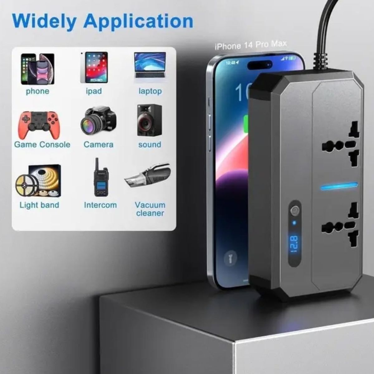 GENERICO - Inversor de Corriente de 200W Pantalla LCD  Auto y Camioneta