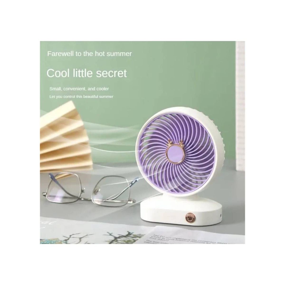 GENERICO - Mini Ventilador de Escritorio 2 Niveles Inalámbrico Blanco y Lila