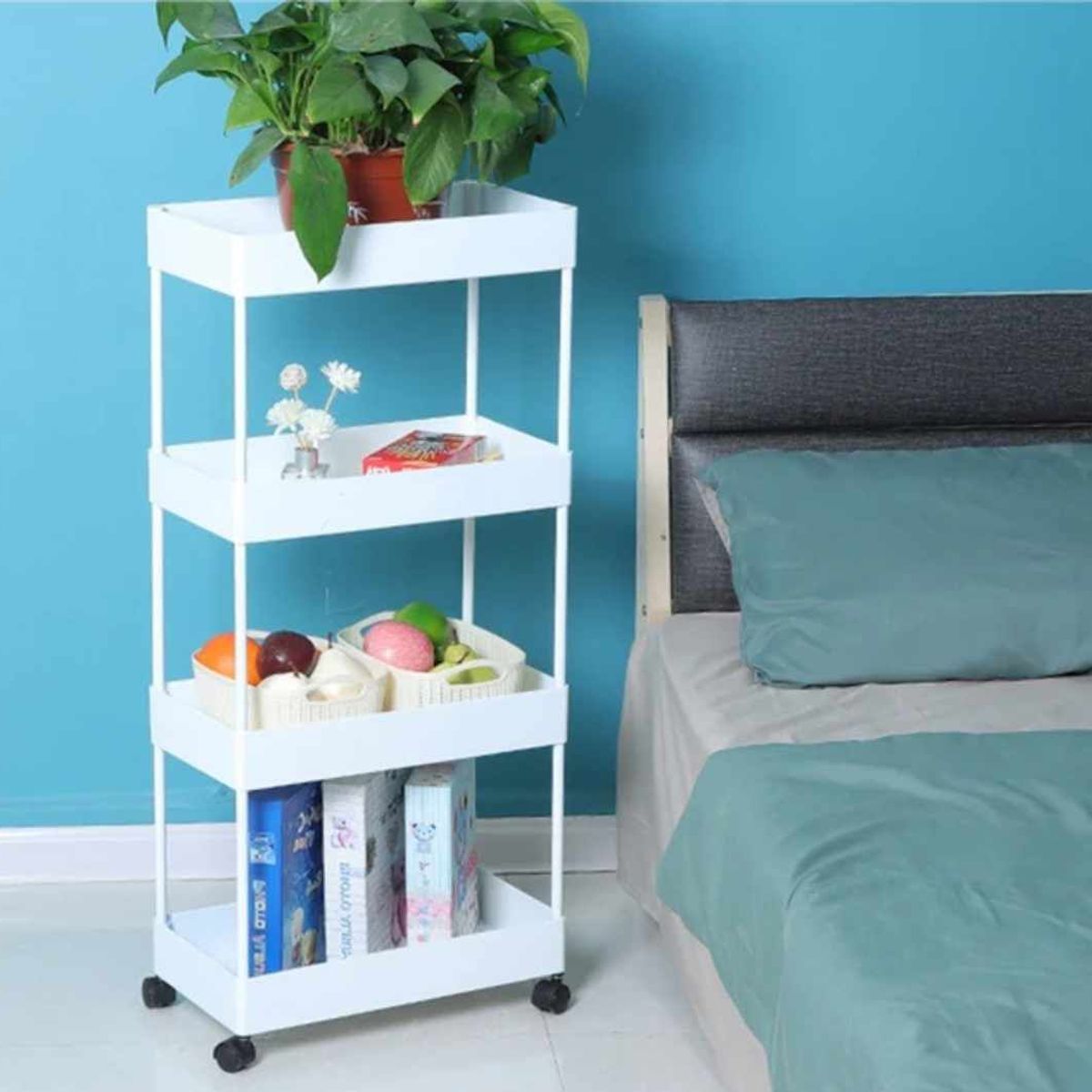 GENERICO - Organizador de Hogar Cocina 4 Pisos con Ruedas Blanco Verdulero Frutero