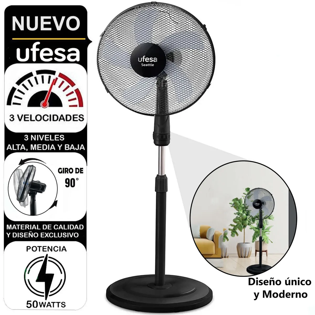 UFESA - Ventilador de pedestal Ufesa  16" 50W Seattle