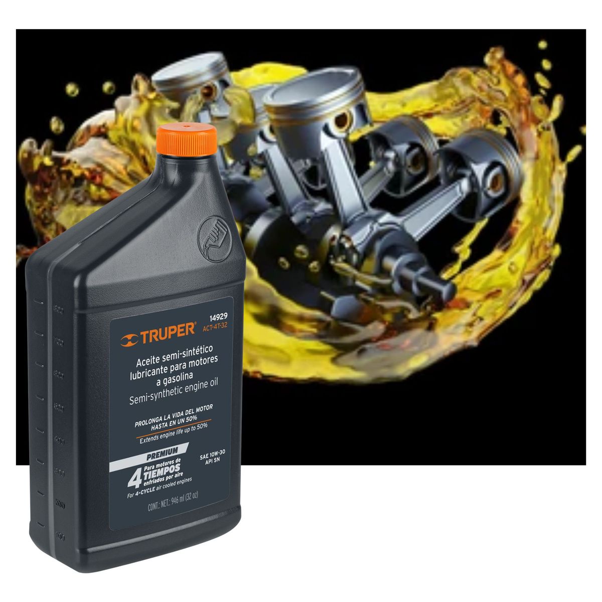 TRUPER - Aceite 4 tiempos para motores, 946 ml Truper