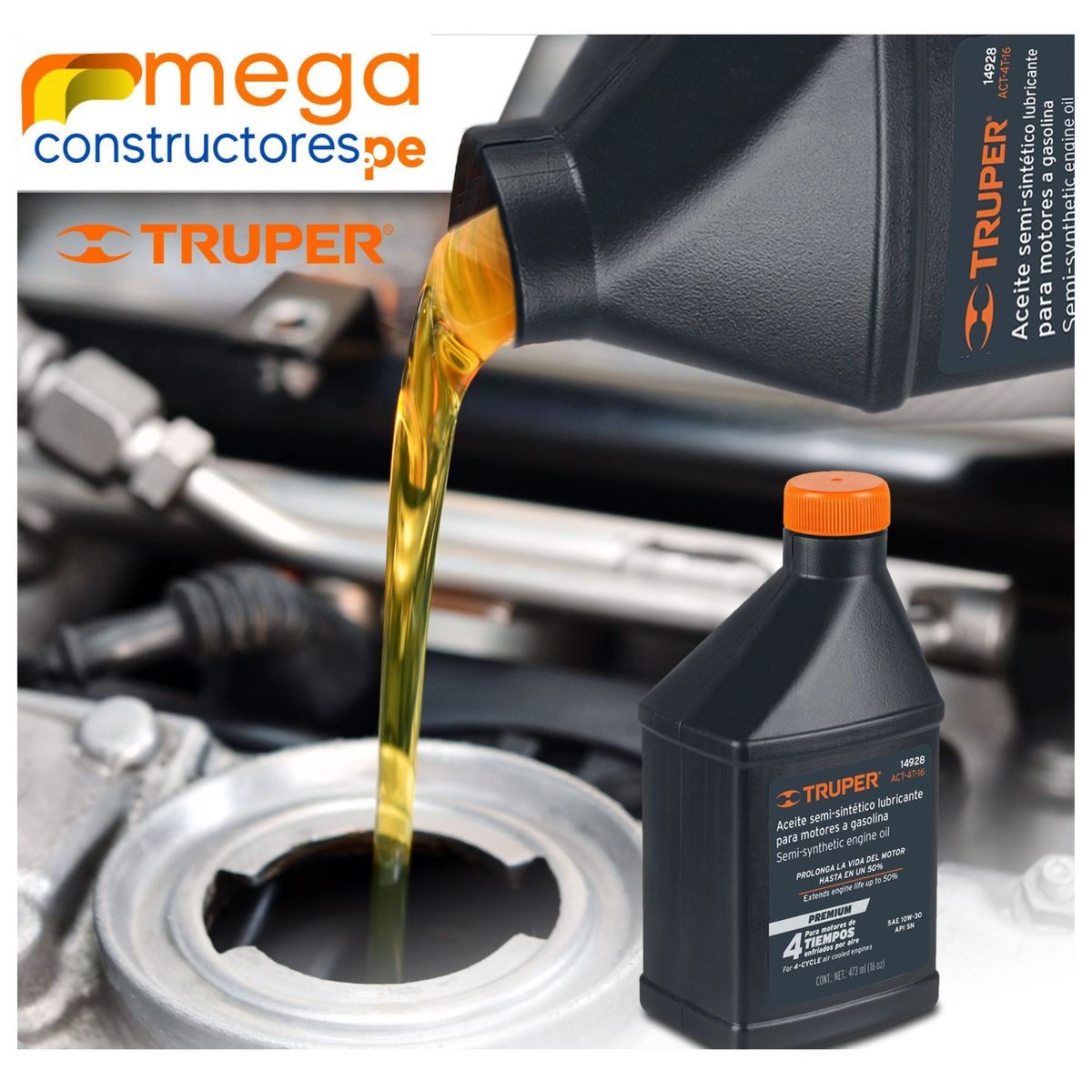 TRUPER - Aceite para moto 4 tiempos 100W-30, 470 ml Truper