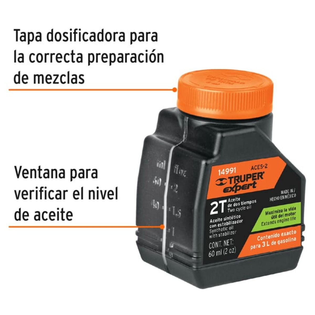 TRUPER - Aceite 2 tiempos para motores, 60 ml Truper