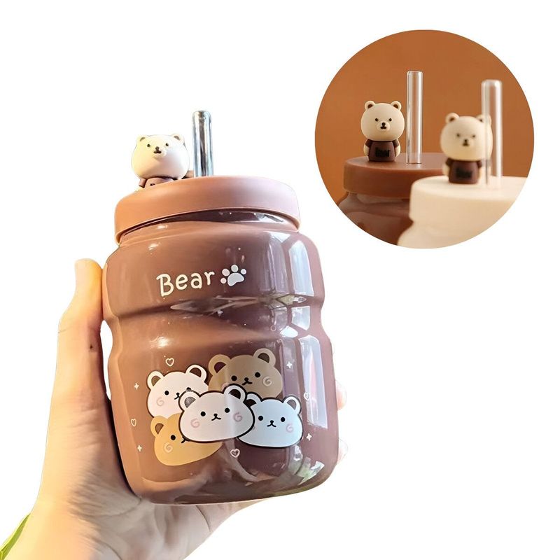 ELMEJORPRECIO - Vaso Tomatodo De Ceramica De 500ml Con tapa U sorbete Kawai Bear 4