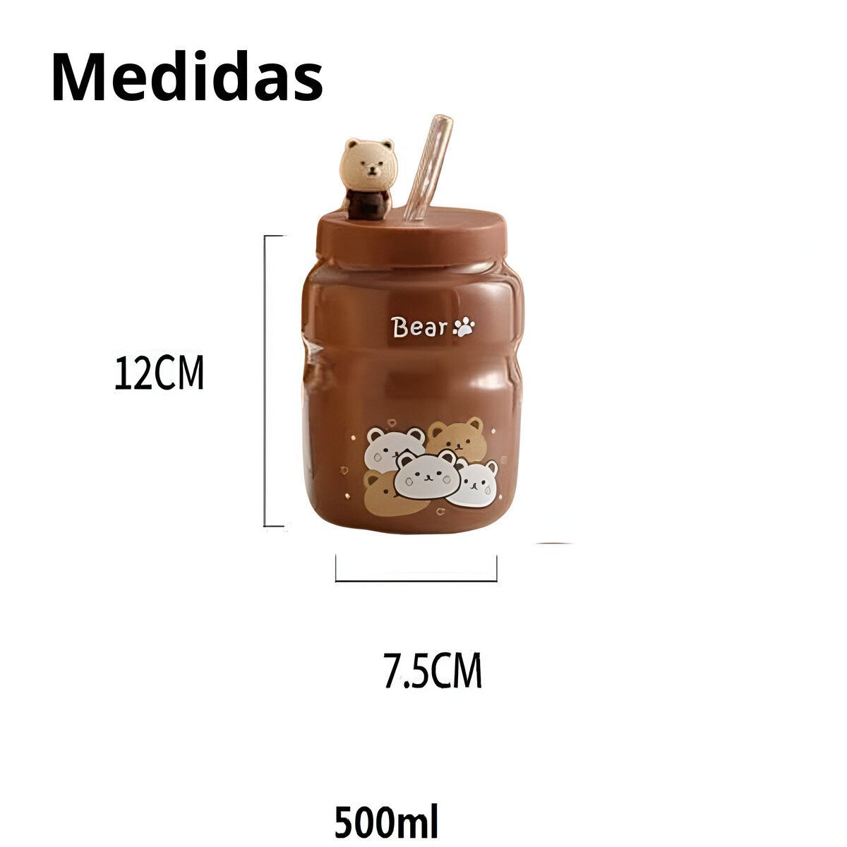 ELMEJORPRECIO - Vaso Tomatodo De Ceramica De 500ml Con tapa U sorbete Kawai Bear 4