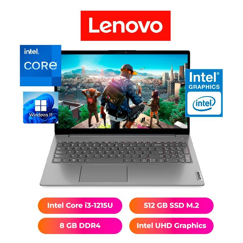 LENOVO - LAPTOP LENOVO V15 15", INTEL CORE i3-1215U, 8GB RAM, 512 GB SSD - NOTEBOOK