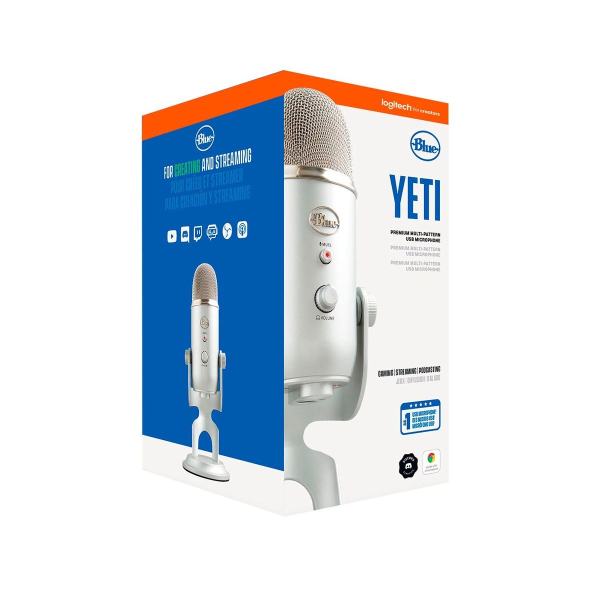 BLUE - Microfono Yeti Usb Streaming Cardioid-Omni-Bi-Led- Plateado