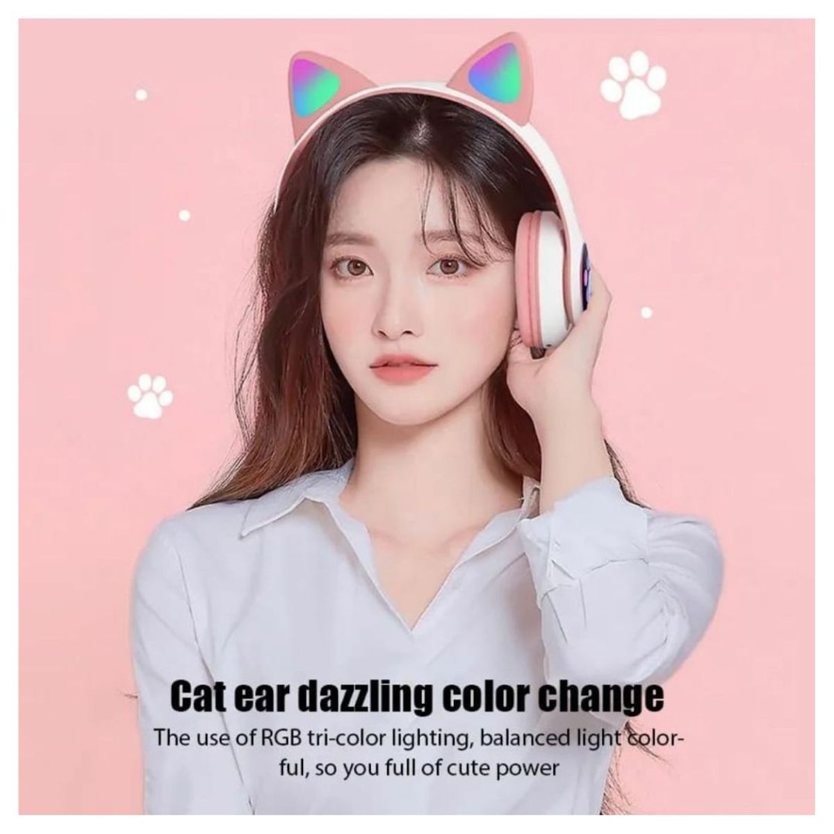 PLAYPRO - Audifonos Bluetooth Luces Rgb Gato con Radio Llamadas Spotify Rosado Playpro Au240020