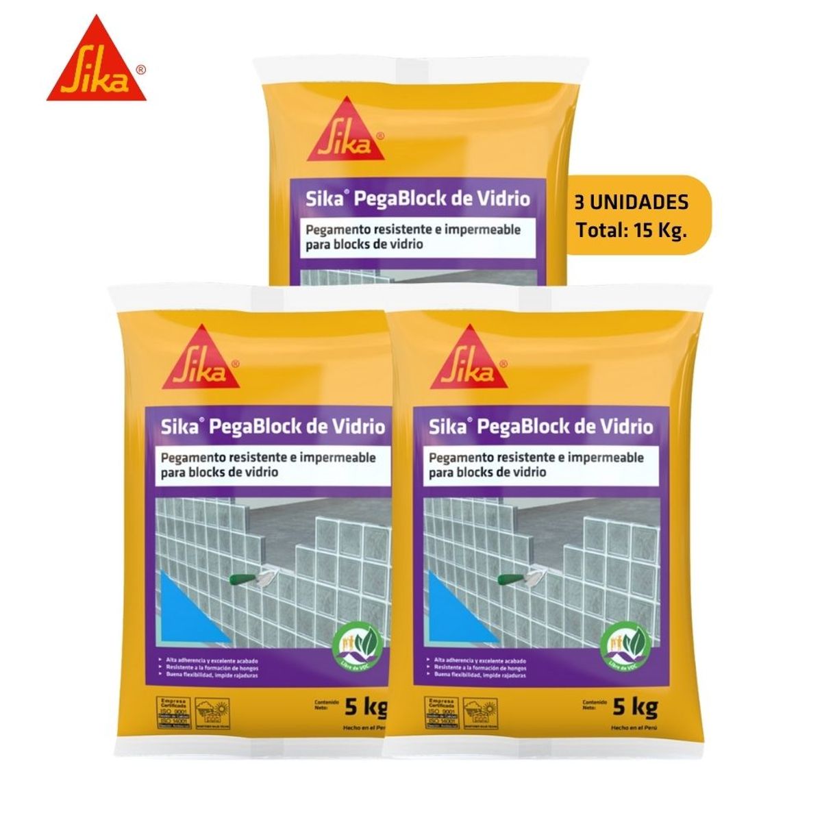 SIKA - Pack Pegamento para bloques de vidrio Sika Pegablock x 5kg 3 Unidades