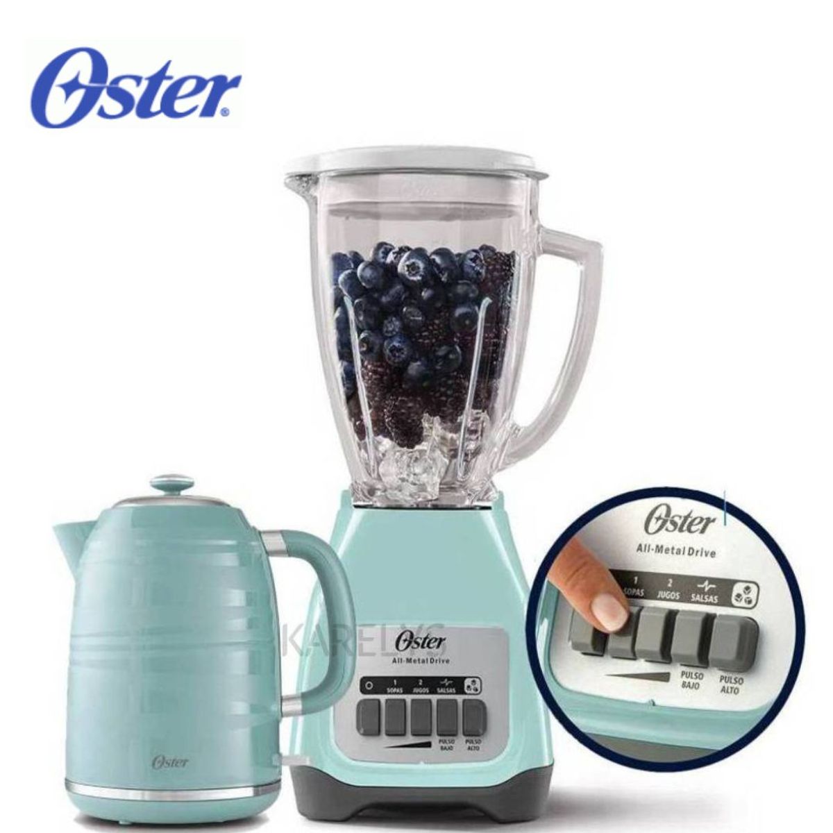 OSTER - COMBO Oster Licuadora 2 Vel Hervidor Eléctrico BVSTKT4177V Turquesa
