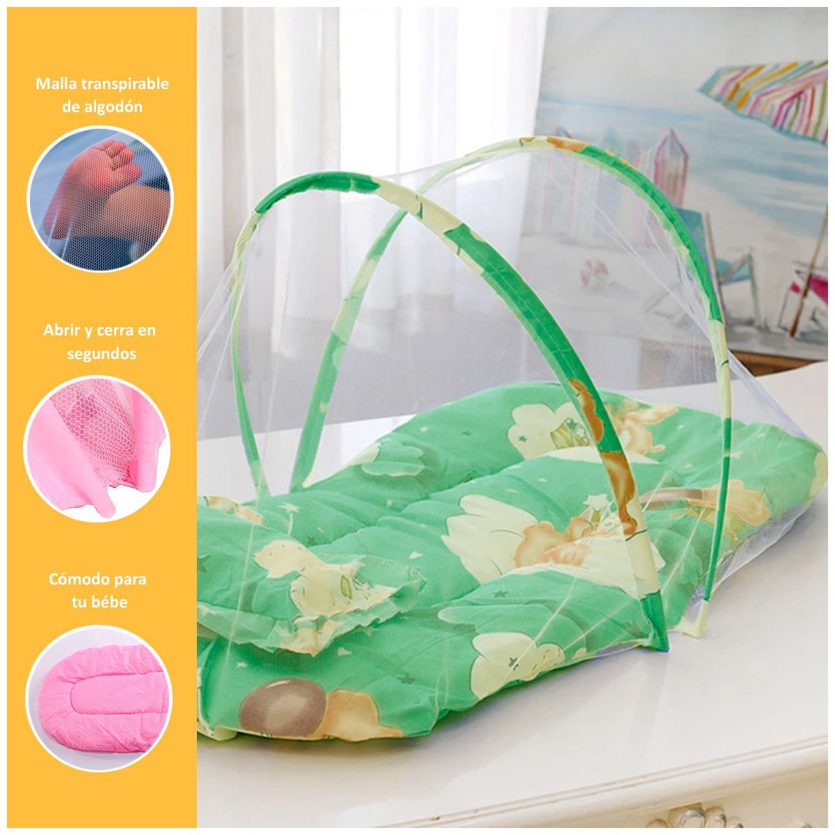 SASARU - Mosquitero de Mallas para Bebes con Diseño Osito Verde