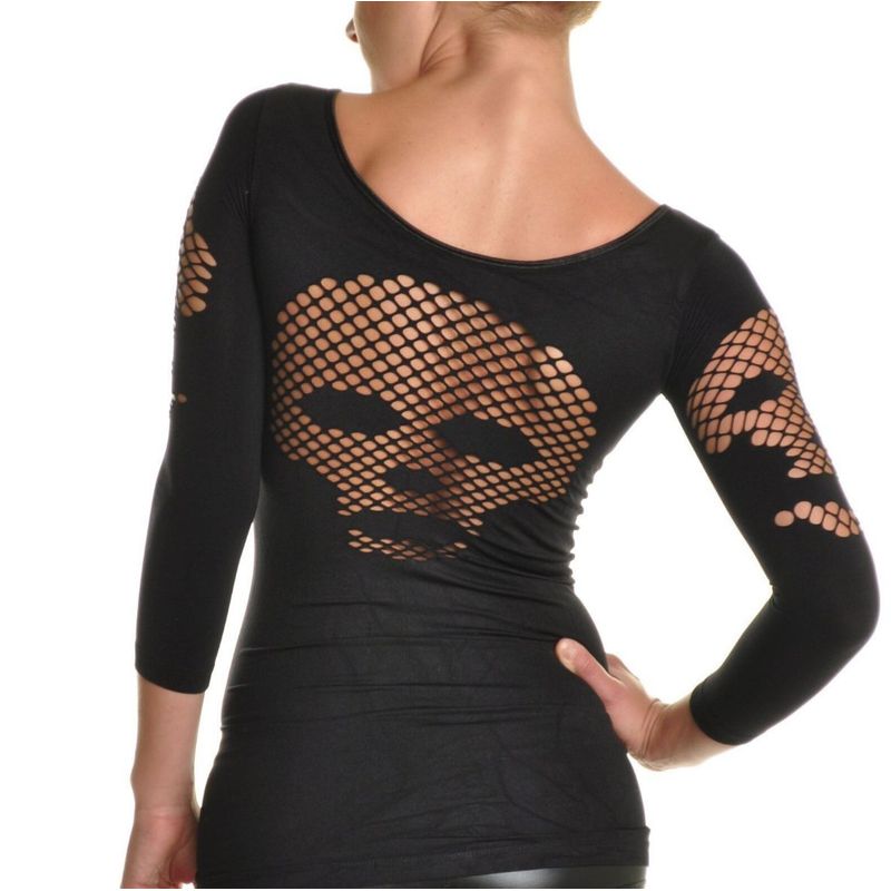 GENERICO - Angelina Seamless Skull Net Reversible 3-Quarter Sleeves Top