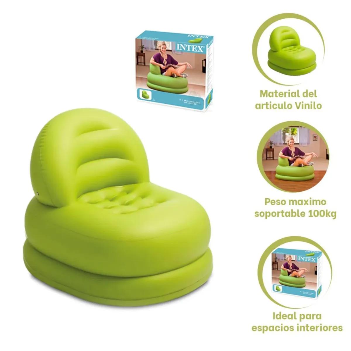 IMPORTADO MC - Sofa Silla Inflable Moderno Verde 84x99x76