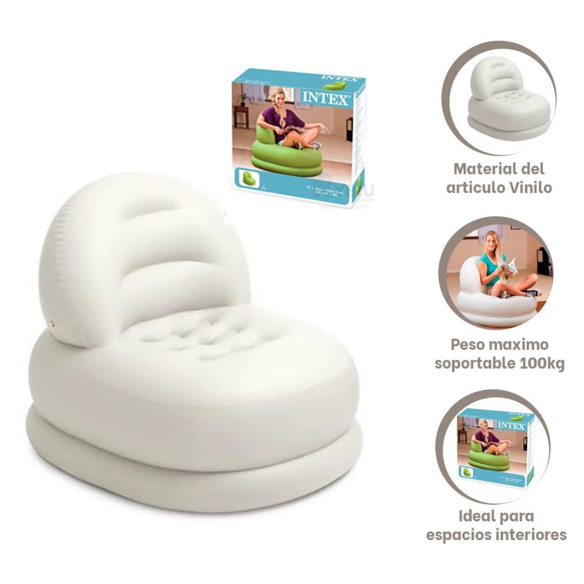 IMPORTADO MC - Sofa Silla Inflable Moderno Blanco 84x99x76