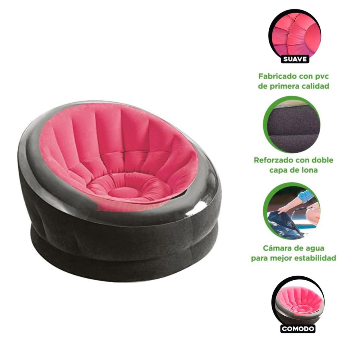 IMPORTADO MC - Silla Empire inflable Rosa 3 pz 122x127x81