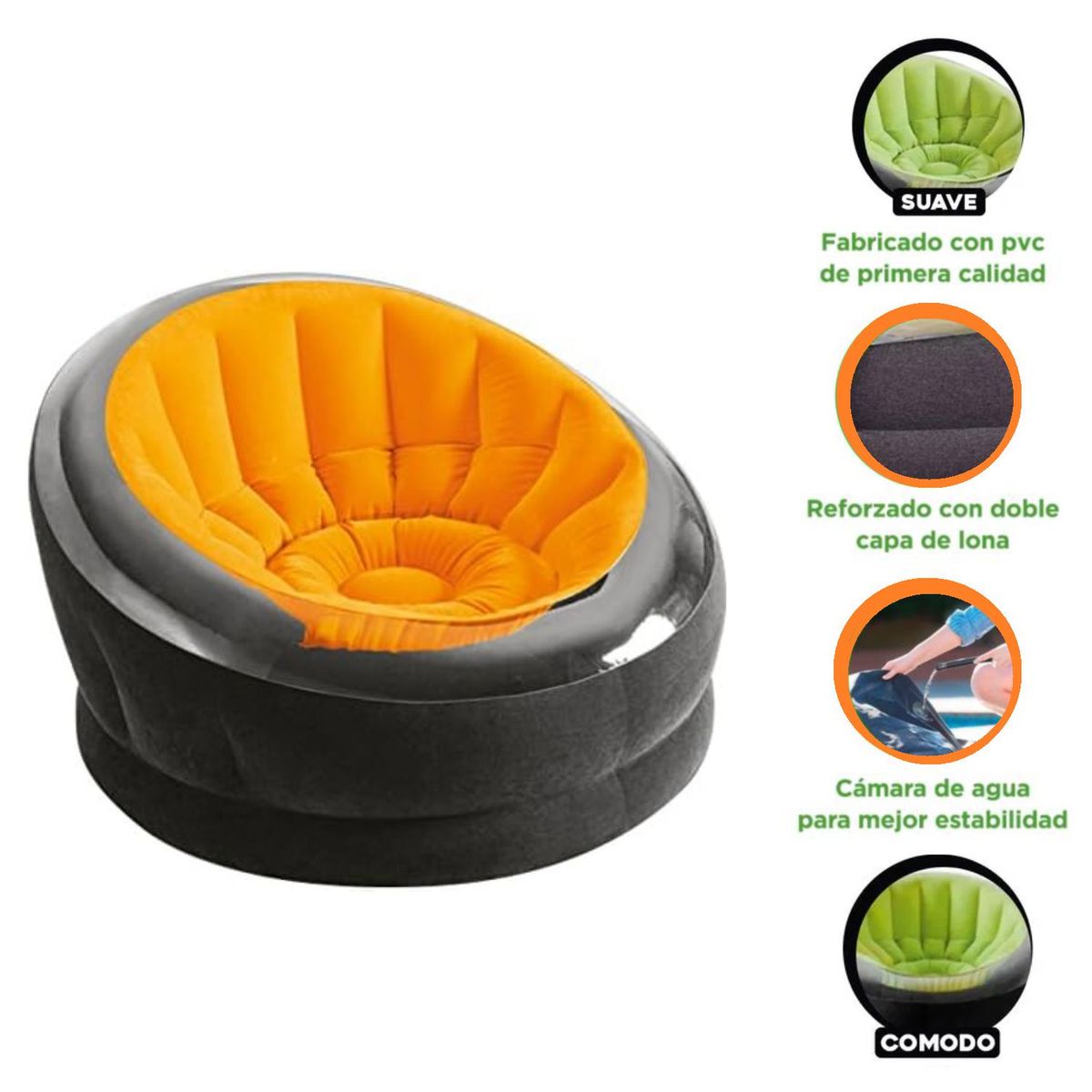 IMPORTADO MC - Silla Empire inflable Naranja 3 pz 122x127x81