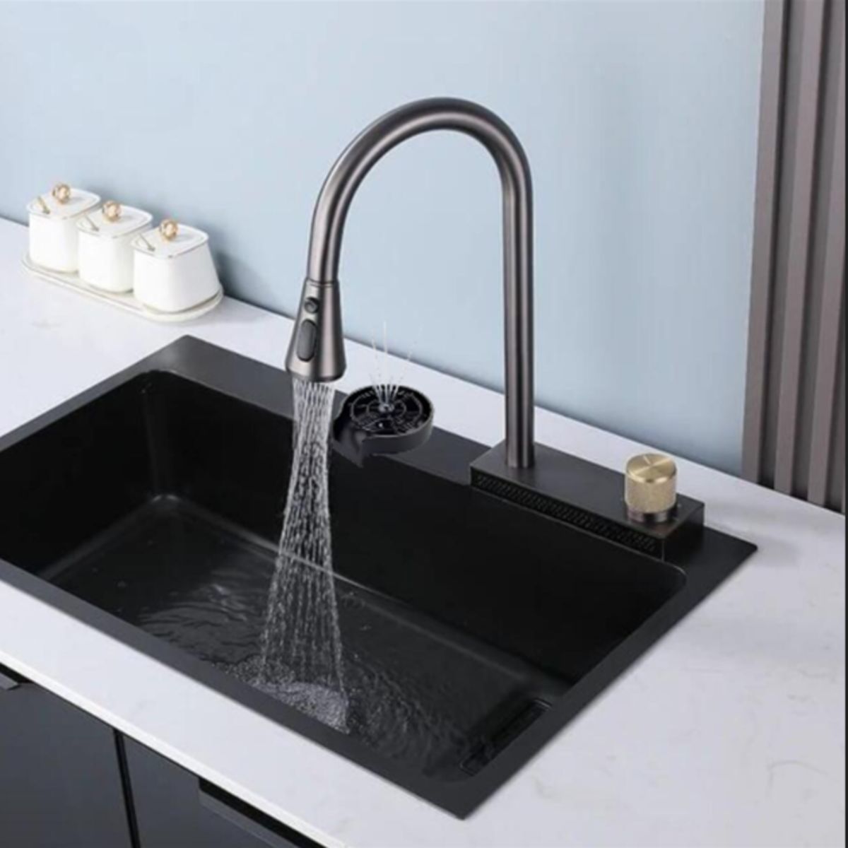 GENERICO - COMBO 60X45X23CM LAVADERO NEGRO DE COCINA  MEZCLADORA  PORTA VASOS