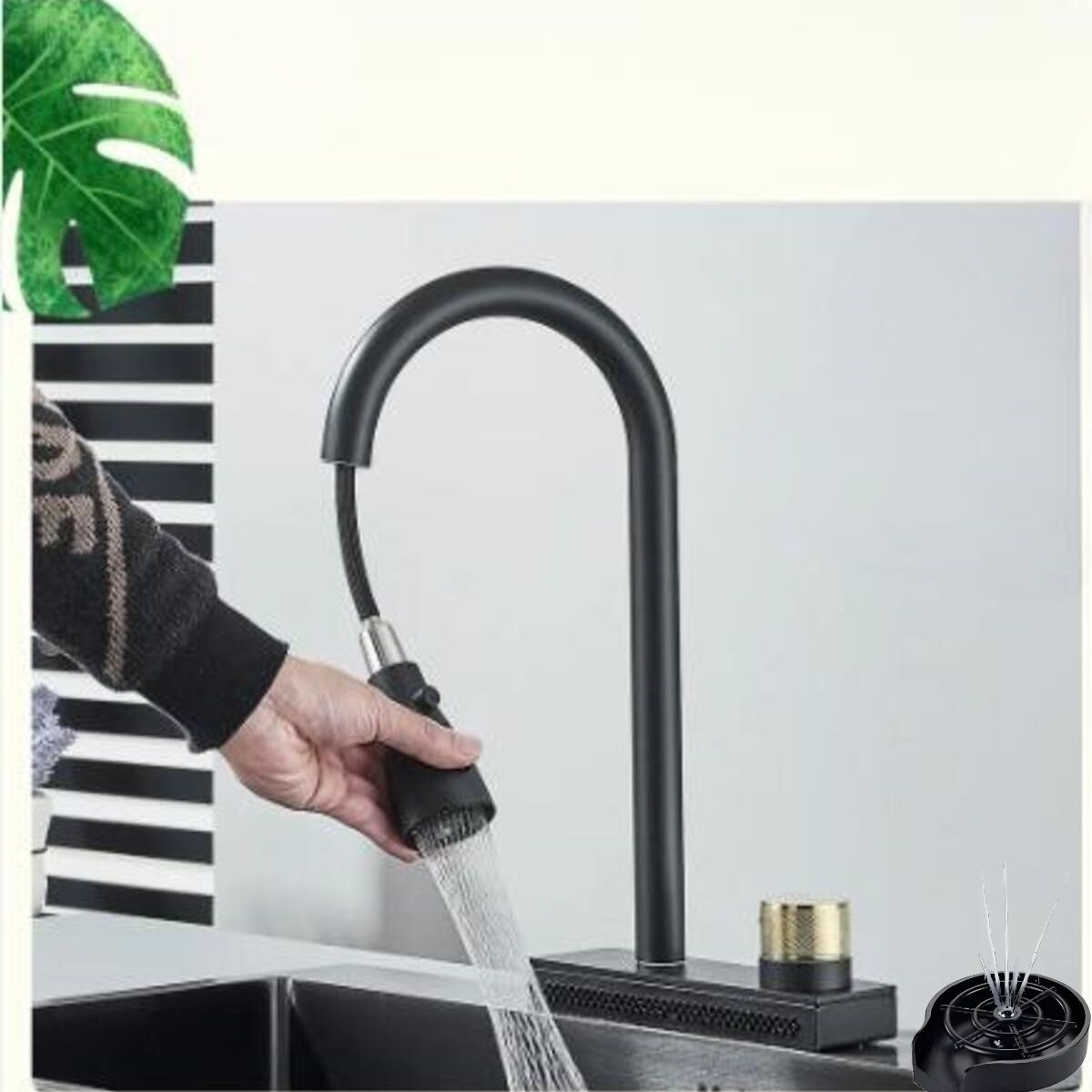 GENERICO - COMBO 60X45X23CM LAVADERO NEGRO DE COCINA  MEZCLADORA  PORTA VASOS