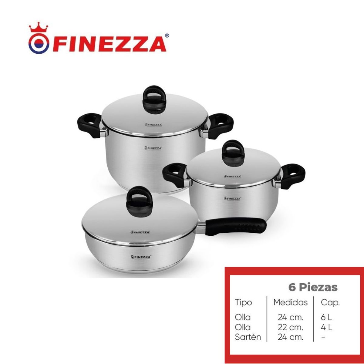 FINEZZA - JUEGO DE OLLAS EN ACERO INOXIDABLE 6 Pzas FINEZZA