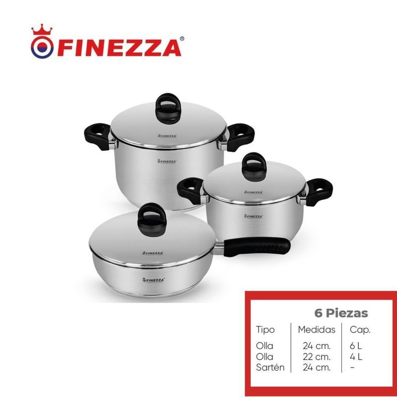 FINEZZA - JUEGO DE OLLAS EN ACERO INOXIDABLE 6 Pzas FINEZZA