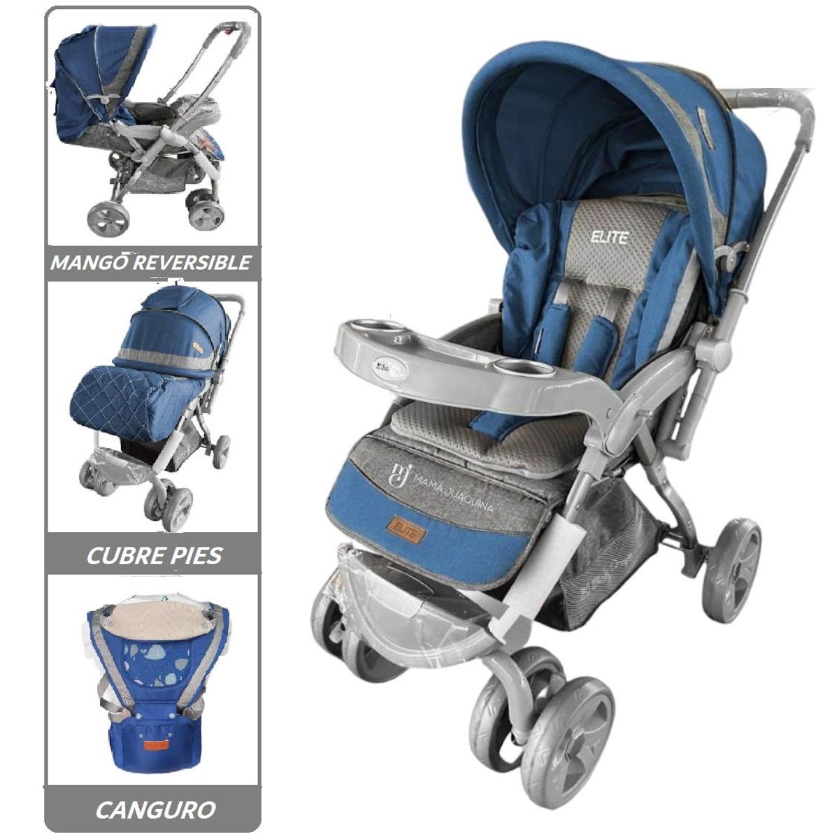 BABY HAPPY - Coche Cuna Elite Deportivo Con Canguro azul