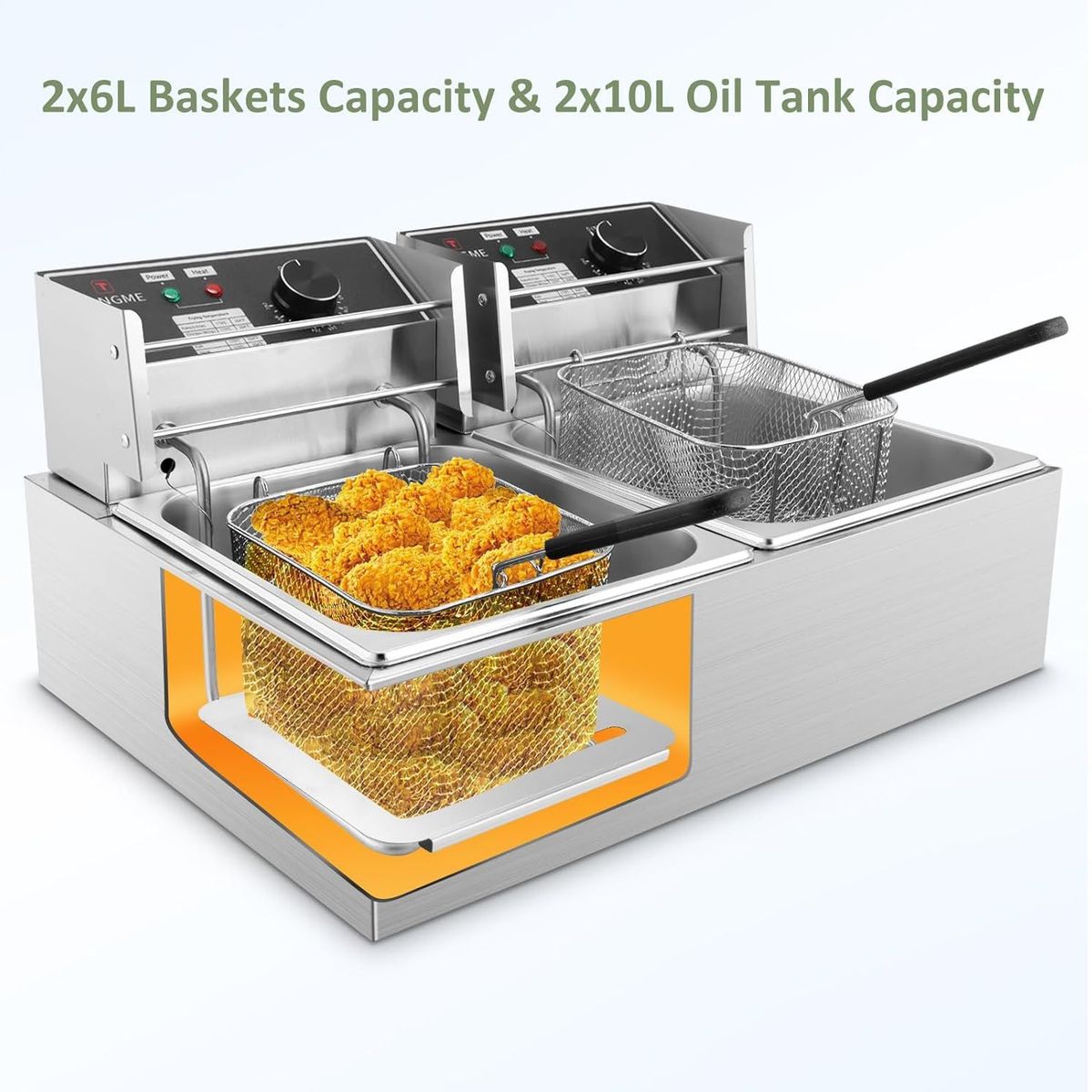 GENERICO - Freidora Eléctrica Inteligente de Doble Bandeja Multifuncional  de 12L