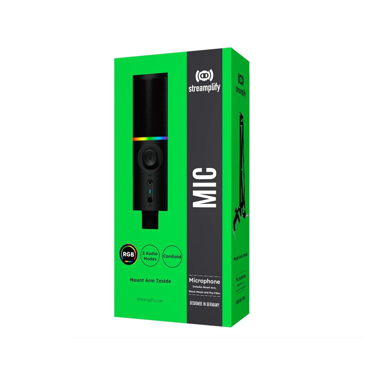 STREAMPLIFY - Microfono Gamer Streamplify Model Mic 48-Rgb Ma Bk Soporte Black