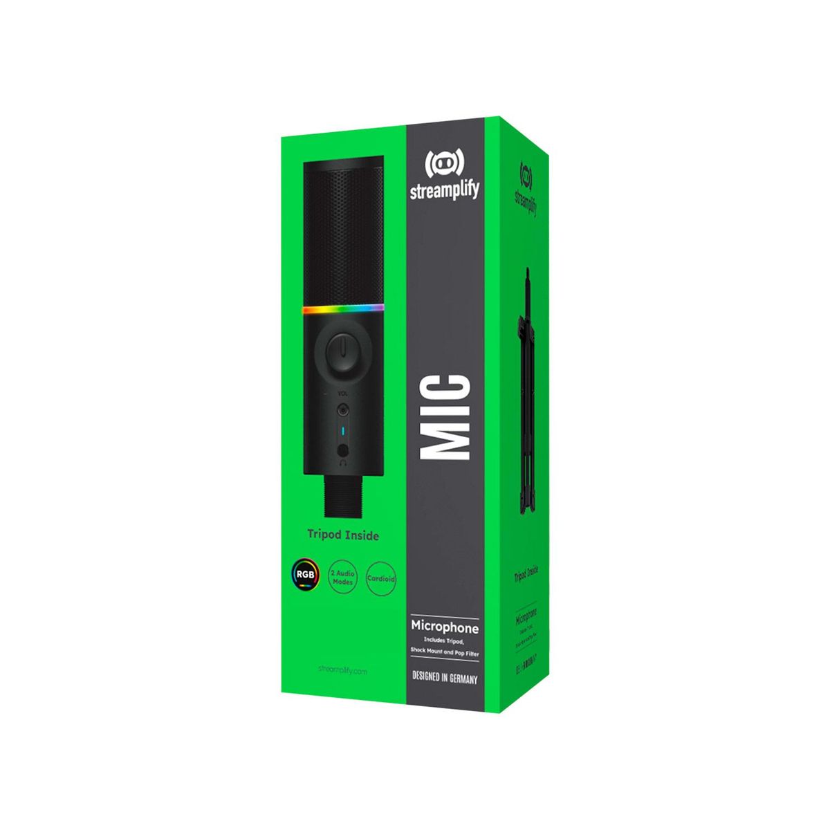 STREAMPLIFY - Microfono Gamer Streamplify Mic-48-Rgb-Tp-Bk Soporte de Trípode Black