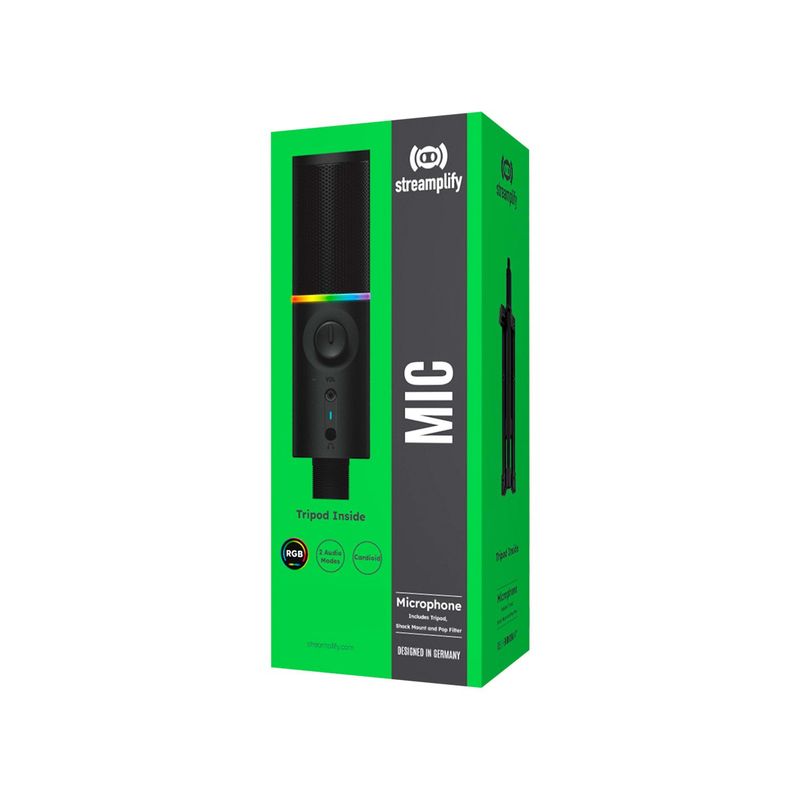 STREAMPLIFY - Microfono Gamer Streamplify Mic-48-Rgb-Tp-Bk Soporte de Trípode Black