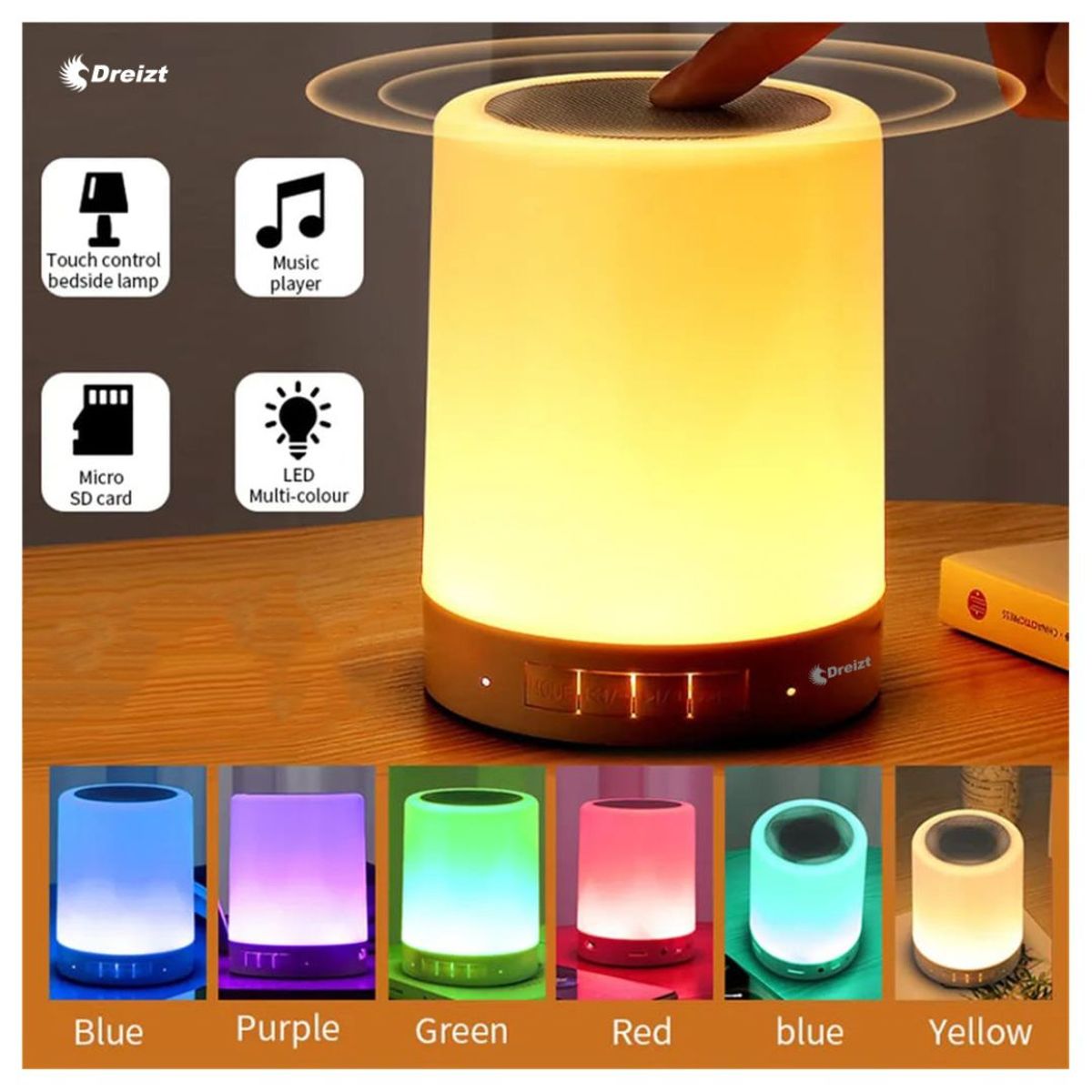 DREIZT - Lámpara Parlante Táctil RGB Luz Tenue Bluetooth Dreizt GR270032 Blanco