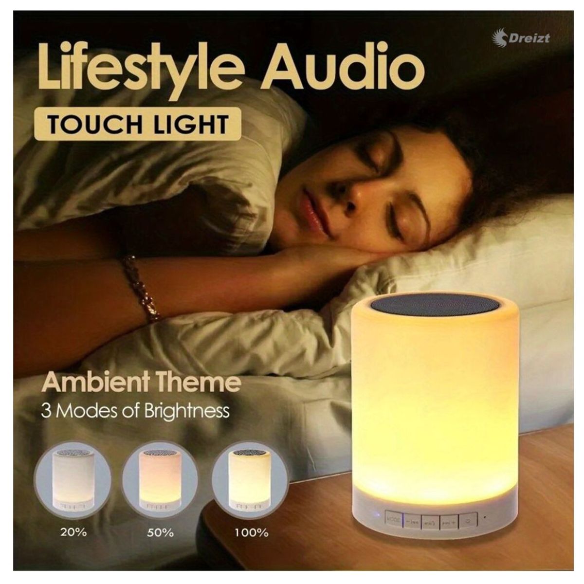 DREIZT - Lámpara Parlante Táctil RGB Luz Tenue Bluetooth Dreizt GR270032 Blanco