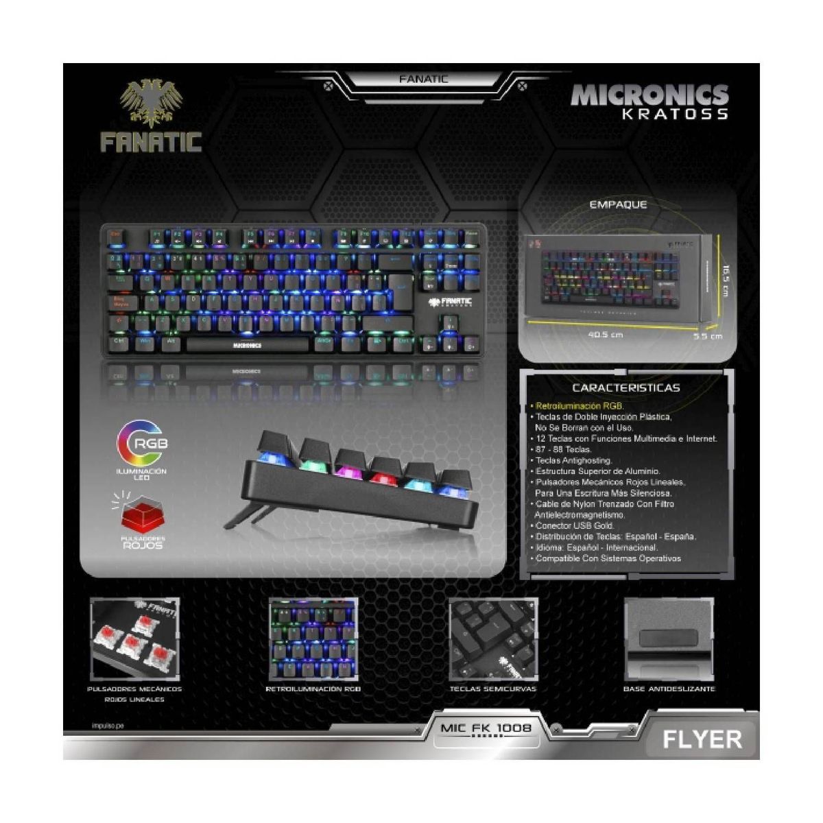 MICRONICS - Teclado Mecánico Micronics Fanatic Kratoss FK1008 RGB Tenkeyless