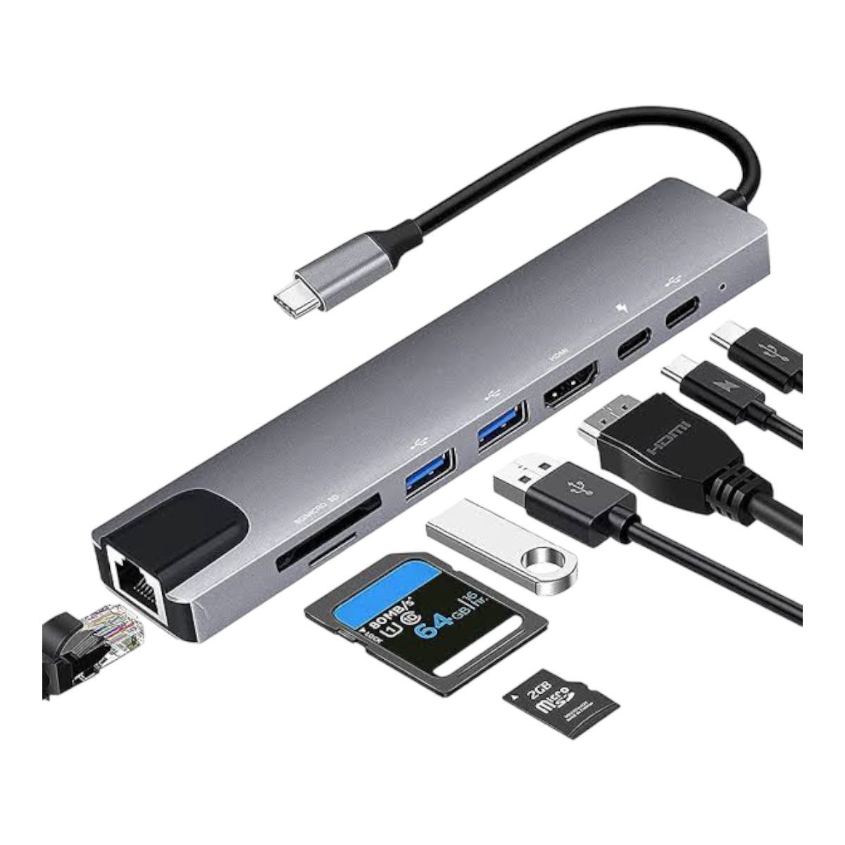 GENERICO - Hub USB tipo C 8 en 1 para MacBook, Notebook, multipuertos