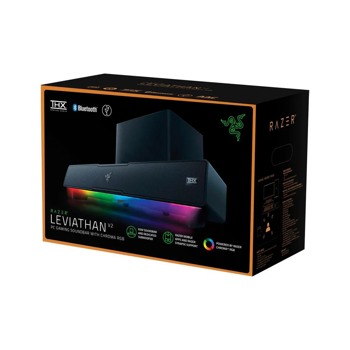 RAZER - Parlante Gamer Razer Leviathan V2 Sound Bar Sw Bt Thx Chroma Black