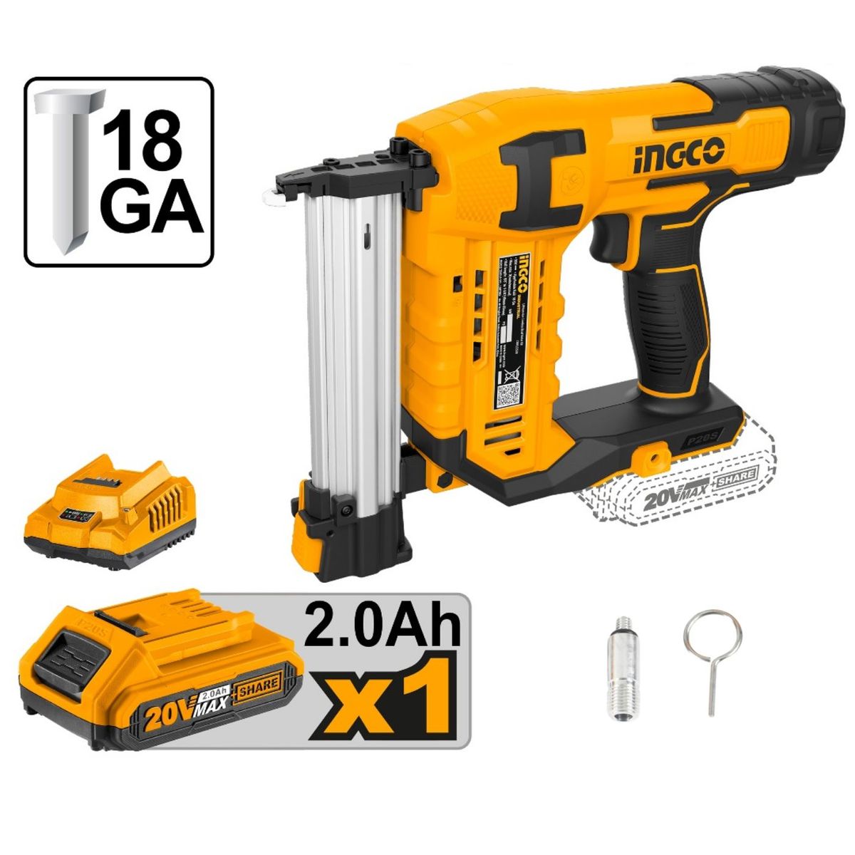 INGCO TOOLS - Clavadora 20v incluye bateria y cargador Ingco
