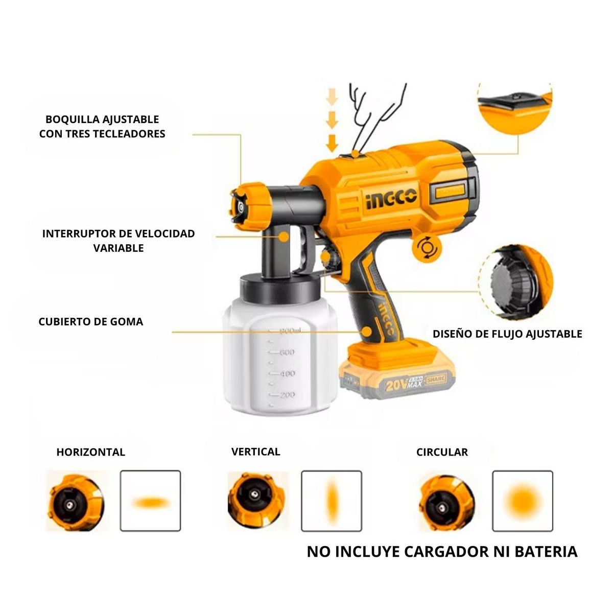 INGCO TOOLS - Pistola para pintar 20v 800ml Ingco