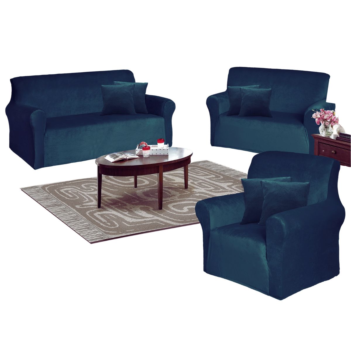 SALA FABULOSA - Funda de mueble terciopelo 3-2-1 Azul noche Sala fabulosa