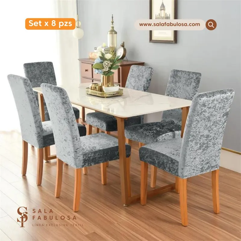 SALA FABULOSA - Funda de silla 8 piezas PLUSH IMPORTADO - Gris Sala fabulosa