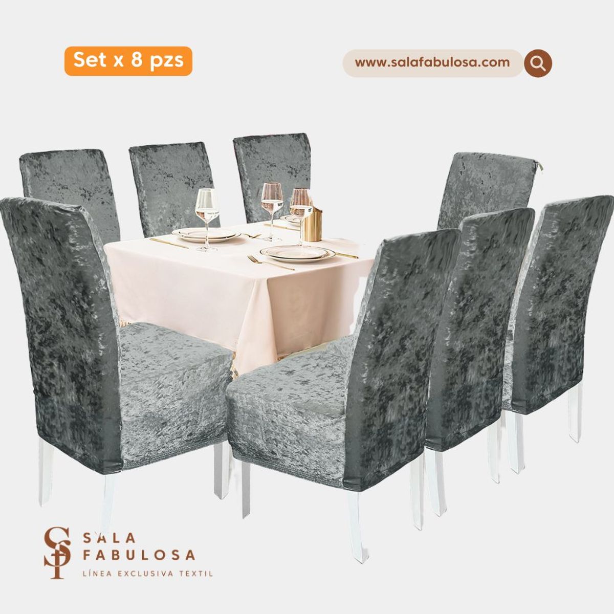 SALA FABULOSA - Funda de silla PLUSH 8 PIEZAS - Gris Sala fabulosa