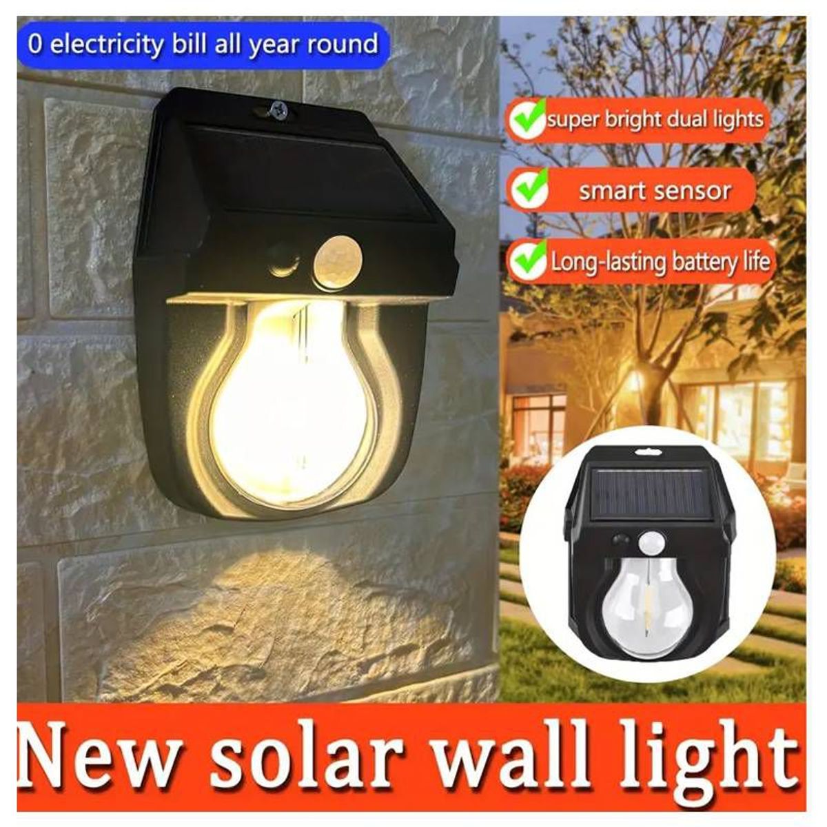 GENERICO - LUZ LAMPARA PANEL SOLAR SENSOR DE MOVIMIENTO LED ALTA CALIDAD