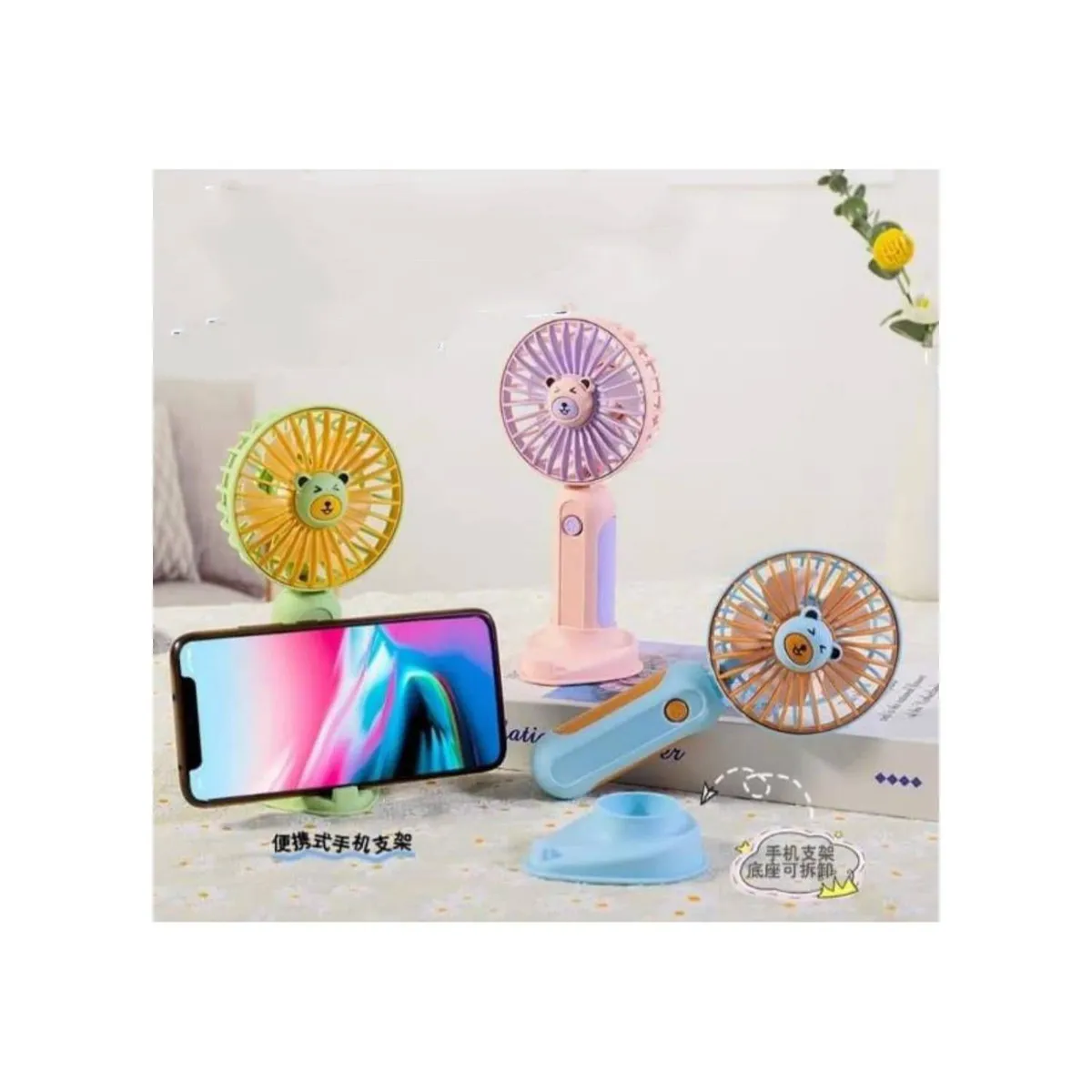 GENERICO - Ventilador de Mano con Soporte Para Teléfono